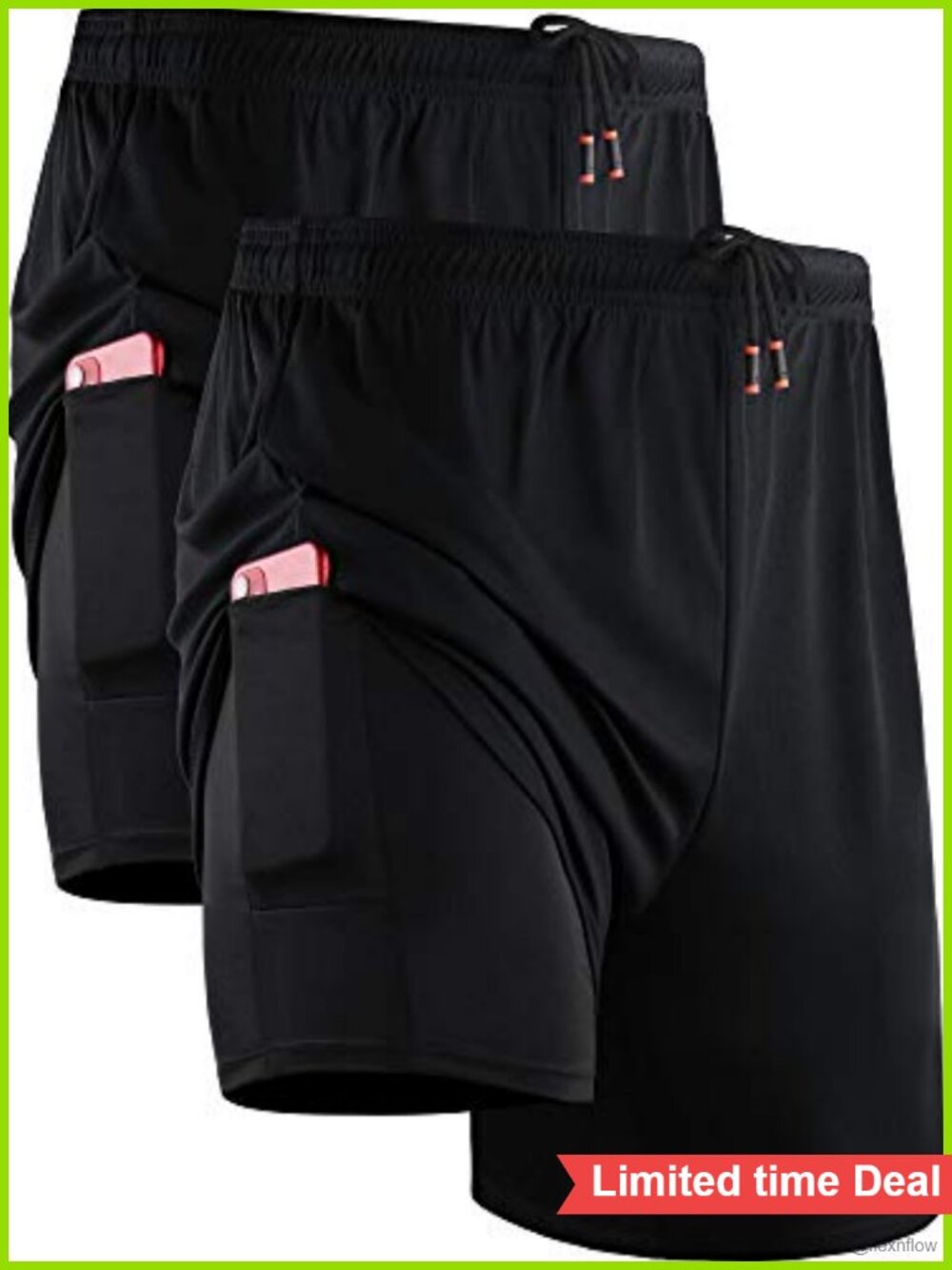 Men's 2 in 1 Running Shorts with Liner, Quick Dry Workout Shorts with Pockets
